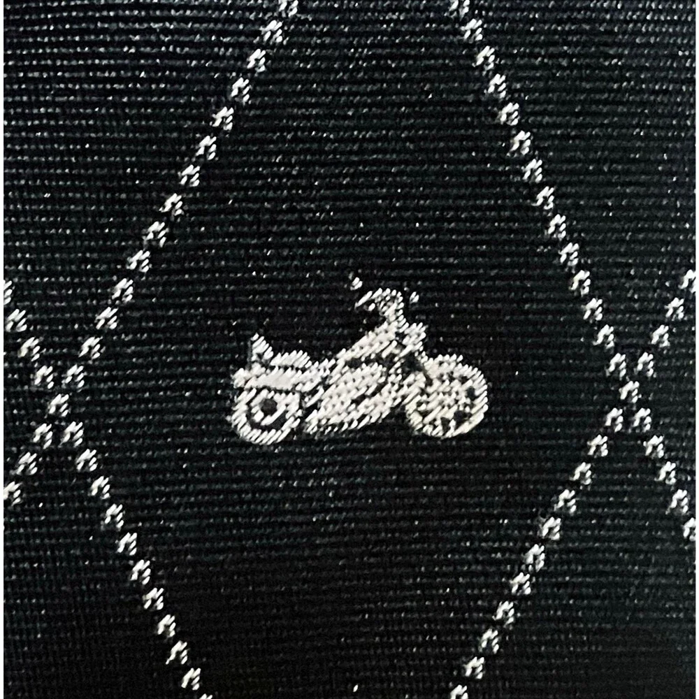 Old Navy Motorcycle Tie RARE Slim Youth L Short Black Silver Harley Biker Preppy